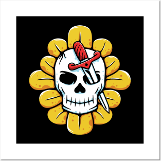 Skull flower and knife Posters and Art